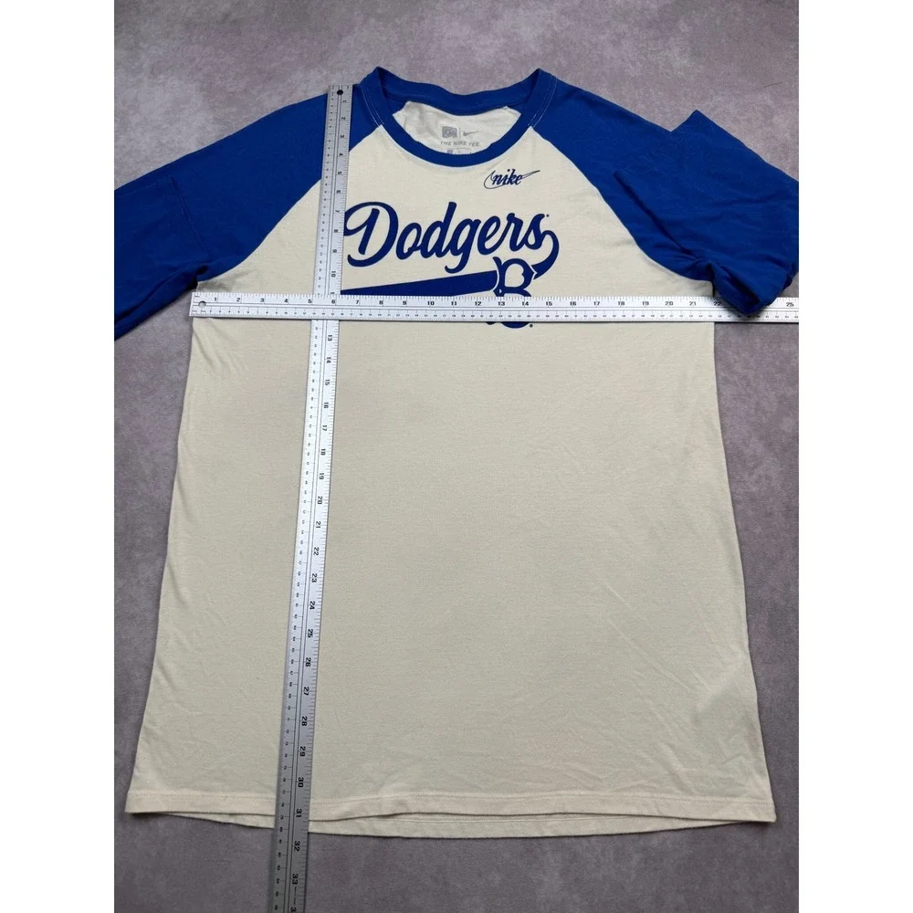 Nike LA Dodgers Cooperstown Raglan 3/4 Sleeve T-Shirt Men L Blue Cream MLB - Picture 4 of 9